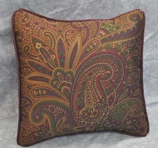 Corded Accent Pillow made w Ralph Lauren Bohemian Burgundy Paisley Fabric 12" 