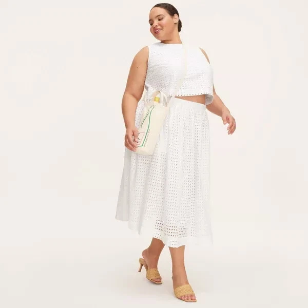 Taglia XL 2X 4X Gonna midi donna volume occhielli kate spade x targe bianca