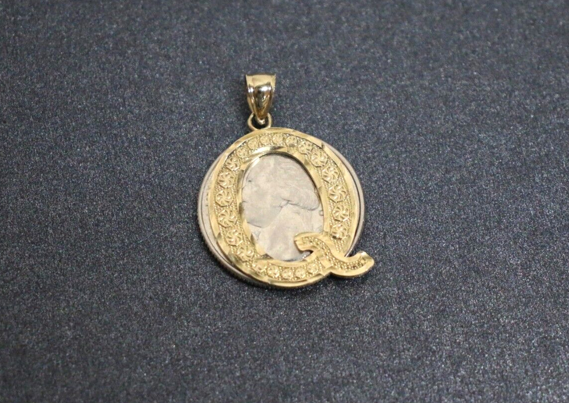 10K Solid Yellow Gold Initial Letter Q Pendant 2.… - image 4