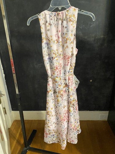 TED BAKER Jasmin Frill Dip Hem Ruffle Dress Flowy Sleeveless Pink Floral 2 - Picture 10 of 12