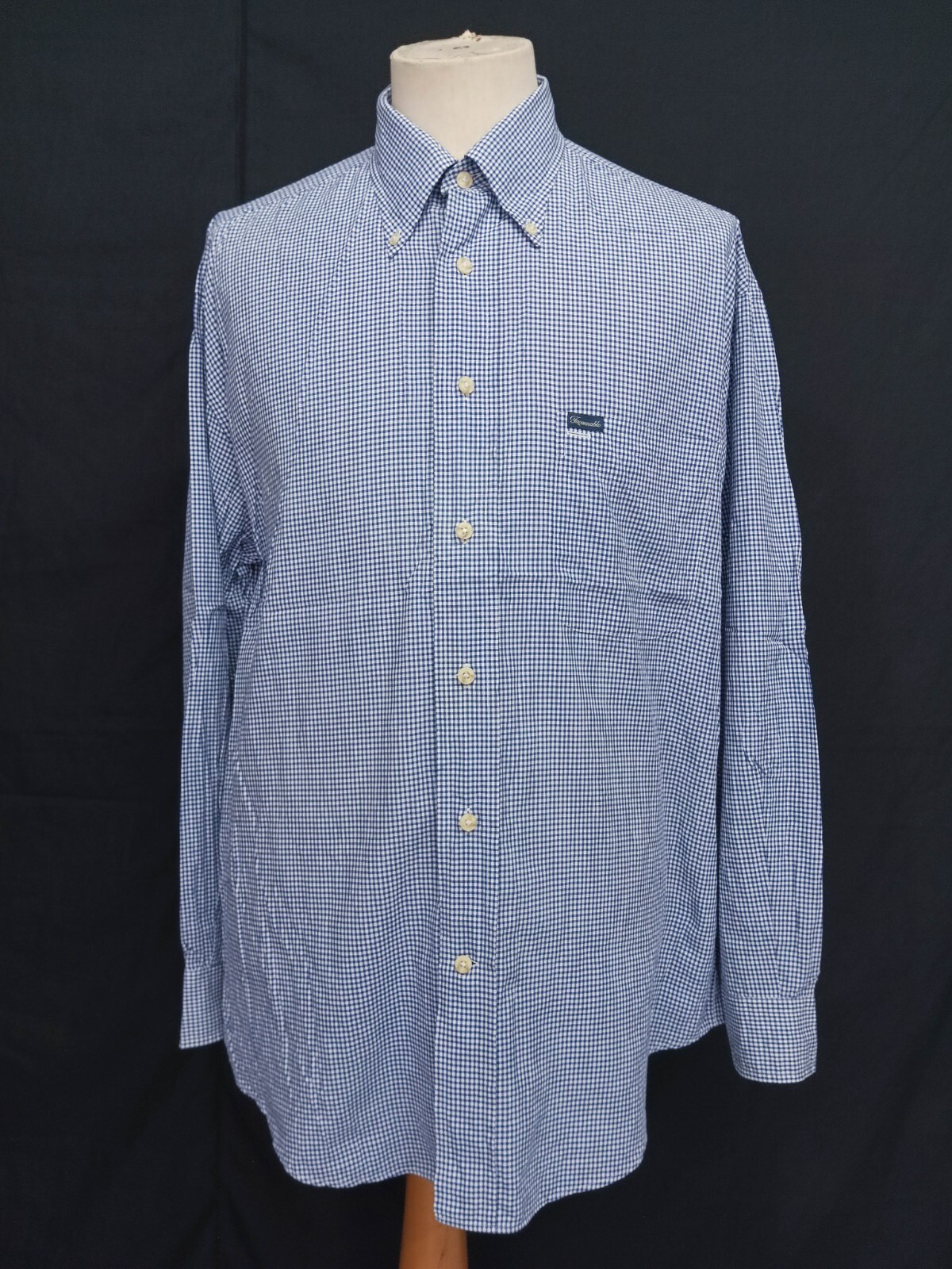 Faconnable Button Down White Blue Gingham Cotton … - image 1