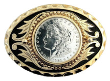 Gold Color Oval Western REAL 1921 Morgan Silver Dollar Belt Buckle EPBB67/61524