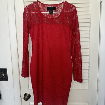 chinese dress ladies Long-Sleeve Lace-Panel Draped Bodycon Mini Dress in Red - 4 / Regular main image 1