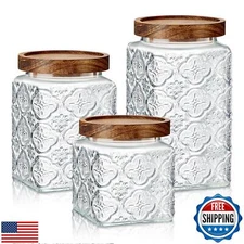 Gerrii 3 Pcs Glass Food Storage Containers 17/24/34 oz Vintage Glass Jar with