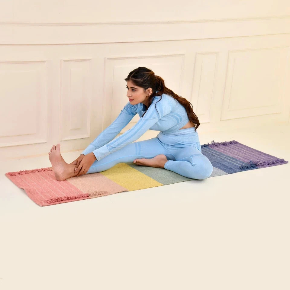 Alfombra de yoga de algodón orgánico transpirable suave y duradera antideslizante alfombra de yoga natural Foto 3 de 4