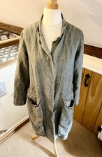 Grizas Washed Linen Coat Jacket Size Medium Green Pockets Lagenlook Summer