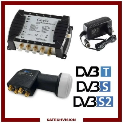 Multicommutateur Multiswitch 5/8 + LNB Quattro Gold : 1 SAT + TNT 8 Utilisateurs
