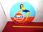 VINTAGE MARILYN MONROE  1953 GULF GASOLINE 11 3/4" PORCELAIN METAL GAS OIL SIGN!