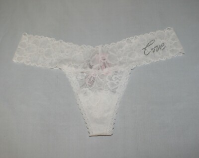 Victoria's Secret Women's White Lace ''Love'' Thong String Panties Sz M NEW
