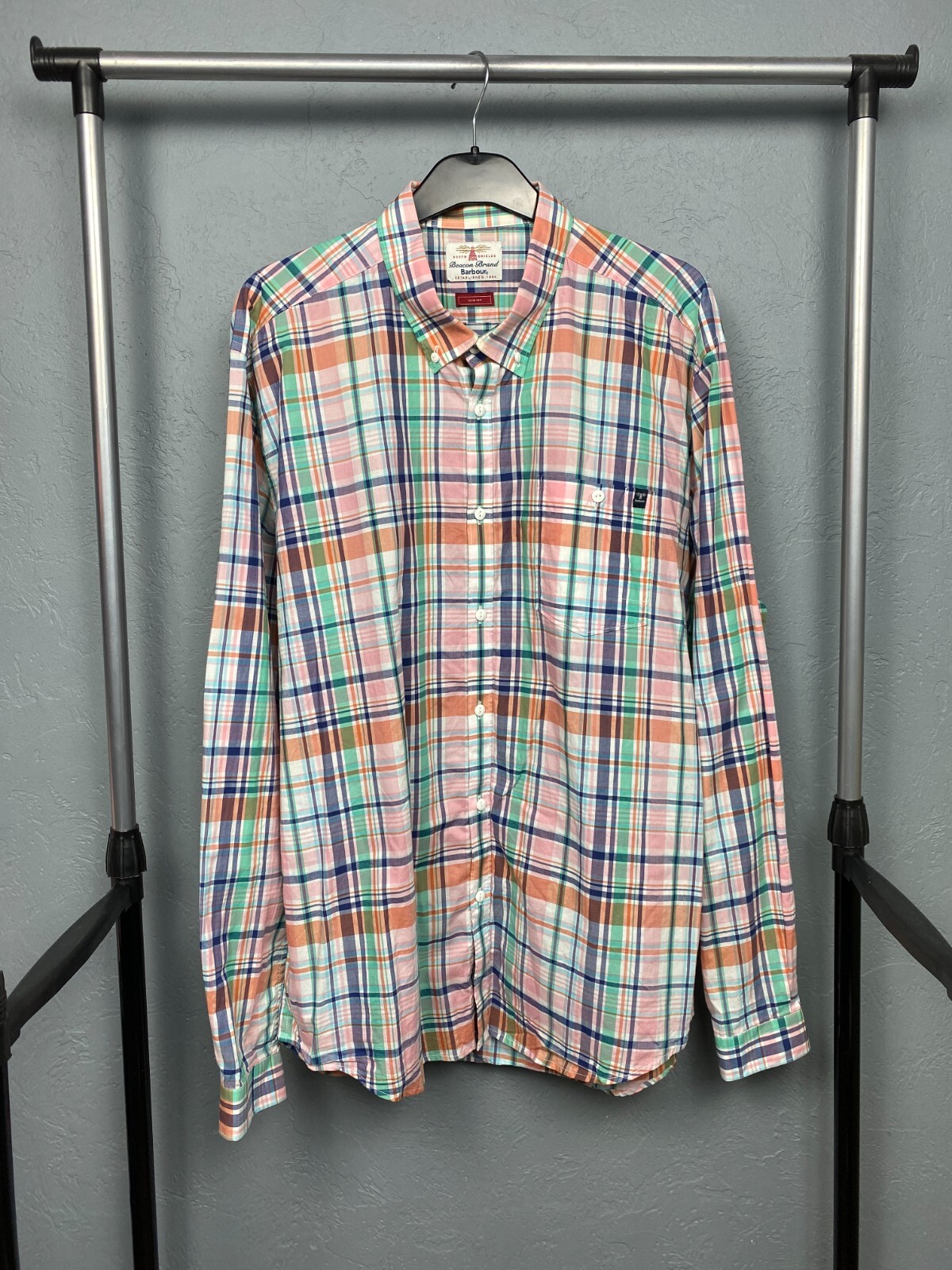 Barbour Biggin Mens Long Sleeve Plaid Shirt Size XXL