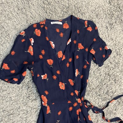 reformation napa wrap midi dress REFORMATION Chagall Cream Red Floral Print NAPA Wrap Midi Crepe Dress XS = 0 NWD