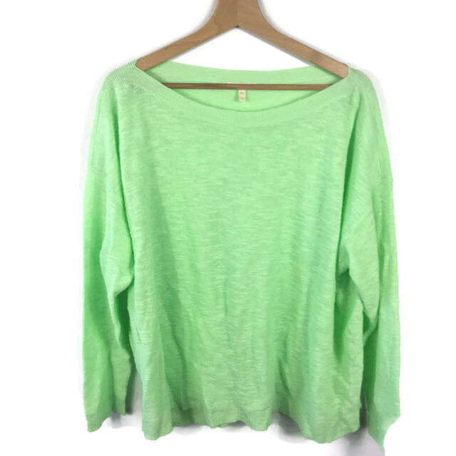 Eileen Fisher Green Cotton Linen Sweater Knit Pullover Lightweight Size ...