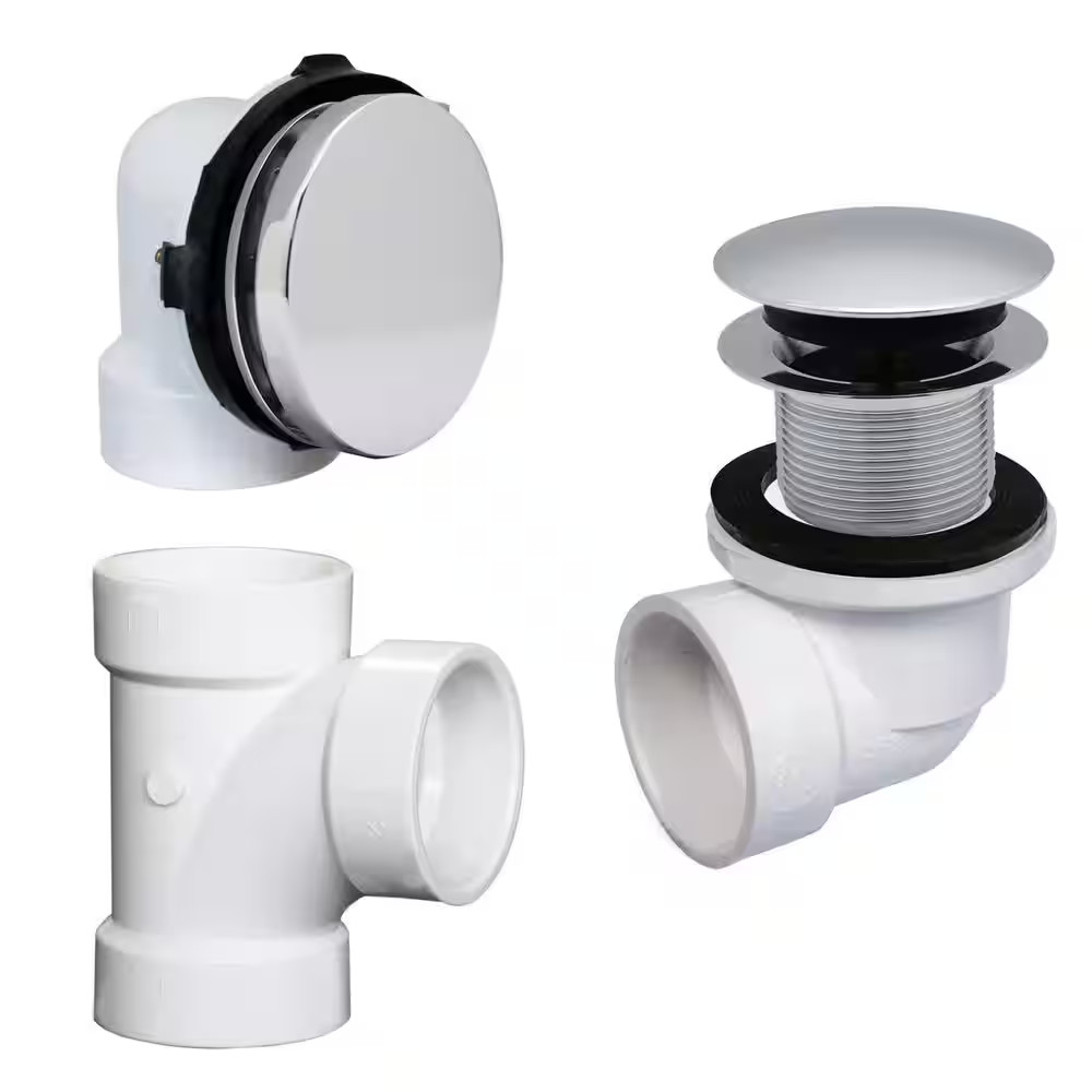 Illusionary Overflow Sch. 40 PVC Plumbers Pack with Tip-Toe Bath Drain in Polish