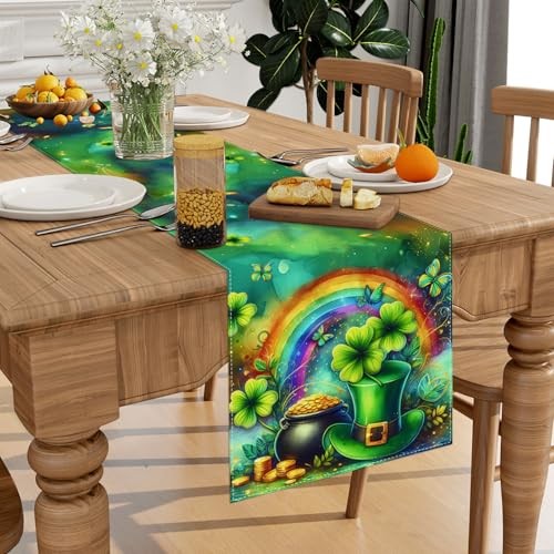 Lucky Shamrock St Patricks Day Table Runner 13x72 Inch Saint Patricks Day  - Picture 4 of 7