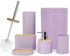 Bathroom Accessories Set 6 Piece Bamboo Bath Ensemble Includes Soap Purple