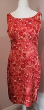 Vintage Hobbs Silk Mix Shift Dress Size 12 Red Abstract Floral Pattern
