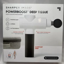 Sharper Image PowerBoost Deep Tissue Pro Massage Gun with 5 Attachments Sealed !