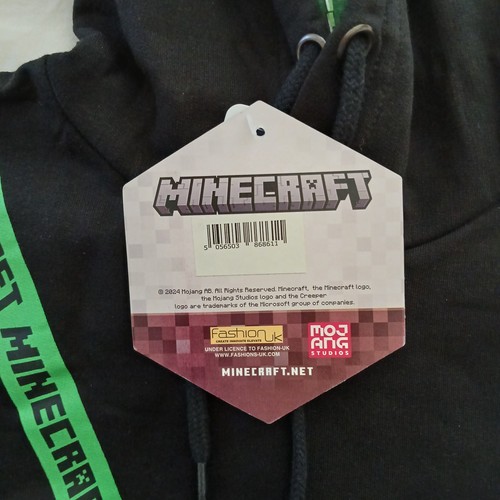 Minecraft (NWT) Creeper Hoodie Pullover Sweatshirt Black/Green Boys Size 13-14 - Picture 8 of 10