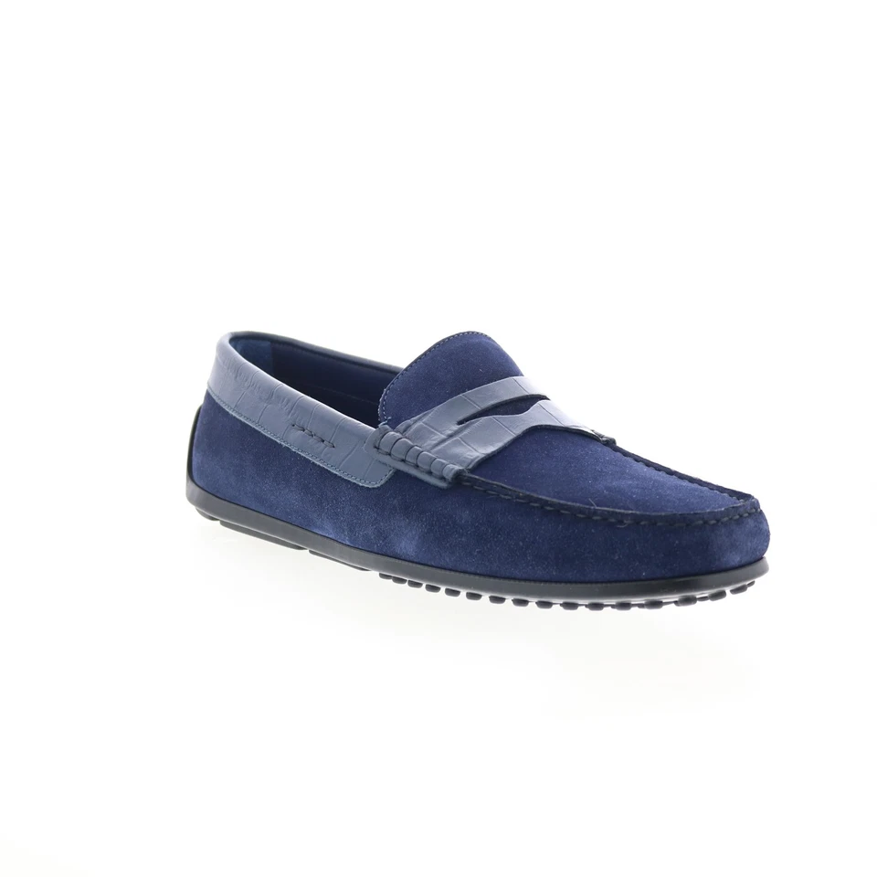Zapatos mocasines azules Zelli Italia Monza de gamuza de becerro en relieve cocodrilo para hombre Foto 2 de 4