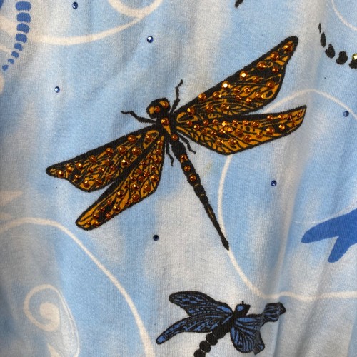 Cactus Bay Top Women's Blue Size XXL 3/4 Sleeves Dragonfly Rhinestones Bling - Picture 9 of 11