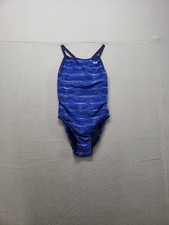 TYR Women Swimsuit S Blue Sleeveless Crisscross Back Hole Comfort Wear Beach