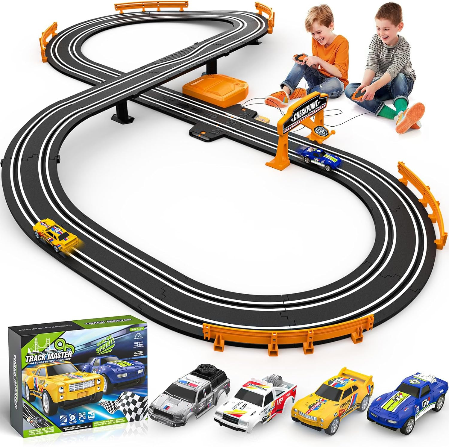 Slot Car Race Track Sets for Boys, Race Car Track with 2 High-Speed Slot Cars, B