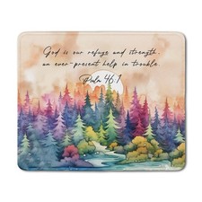 Watercolor Forest Christian Mouse Pad, Psalm 46:1Bible Verse Mouse Pads Mouse...