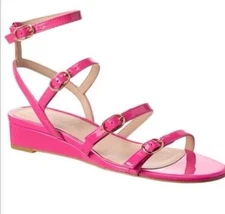 NWD $450 Stuart Weitzman Grecian Buckle Wedge Sandal Women Pink US 7 / EU 37.5