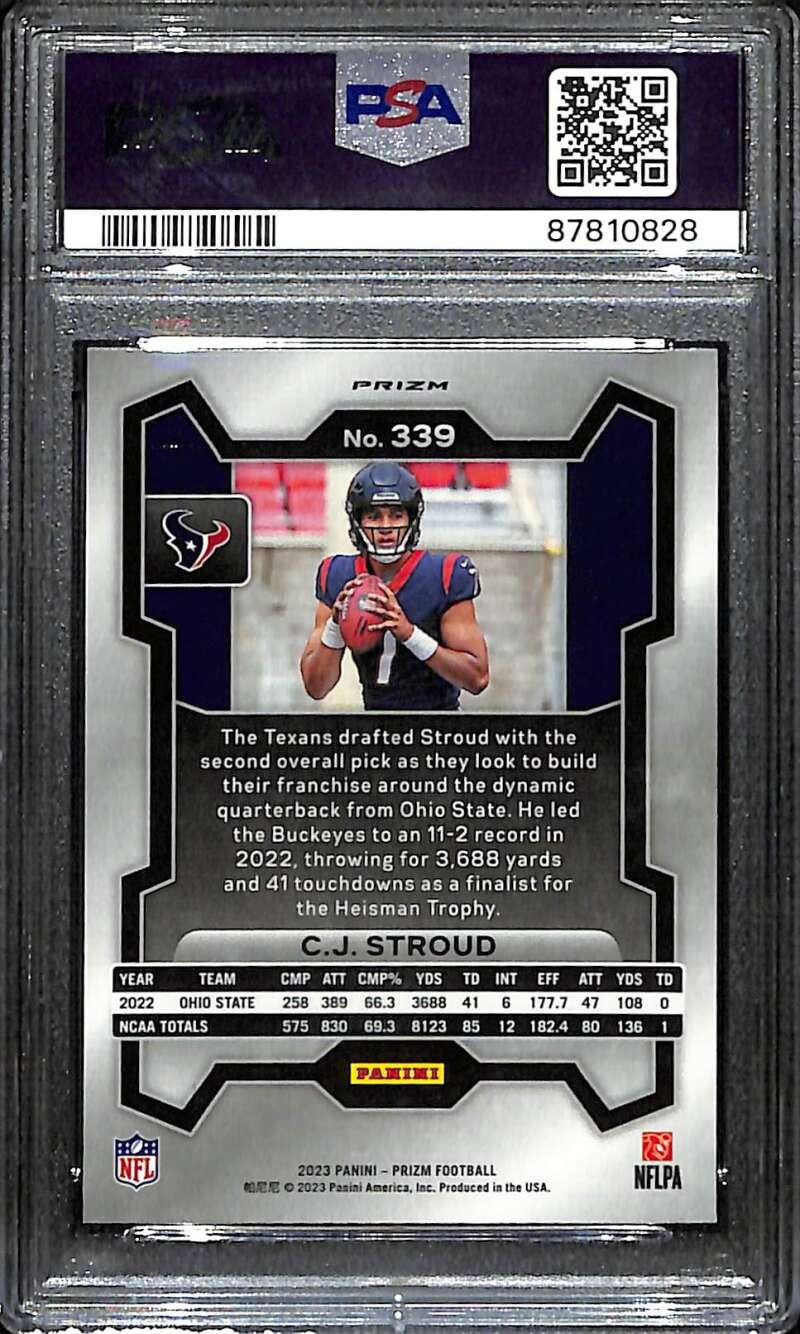 2023 Panini Prizm Prizms Disco Refractor 339 CJ Stroud Rookie PSA 10 GEM MT view 2