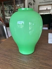 Vntg Murano green bicolor glass vase, green exterior and white interior. Labled