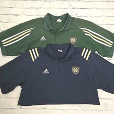 Notre Dame Adidas Polo Shirt Mens Medium Lot of 2 Blue Green 3 Stripes NCAA