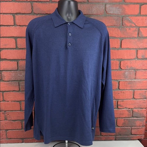 Tommy Bahama Herren Langarm mittelblau Polo Seidenmischung