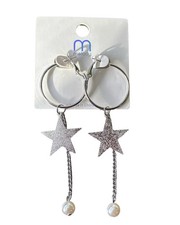 Dainty Silver Star Pearl Hoop Earrings Celestial Dangle Drop New on Card