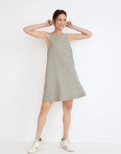 Madewell Dress Womens Medium Gray Linen Cotton Button Back Tank Shift Pockets