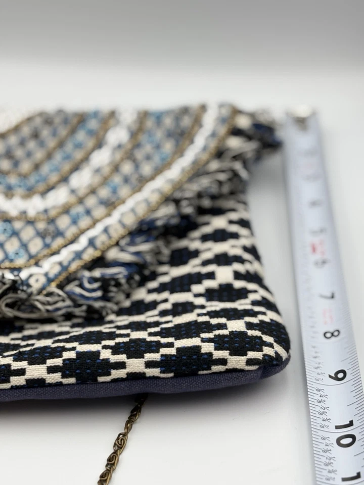 Steve Madden Resort Embroidered Beaded Fringe Envelope Clutch Crossbody Purse - Image 3 of 4