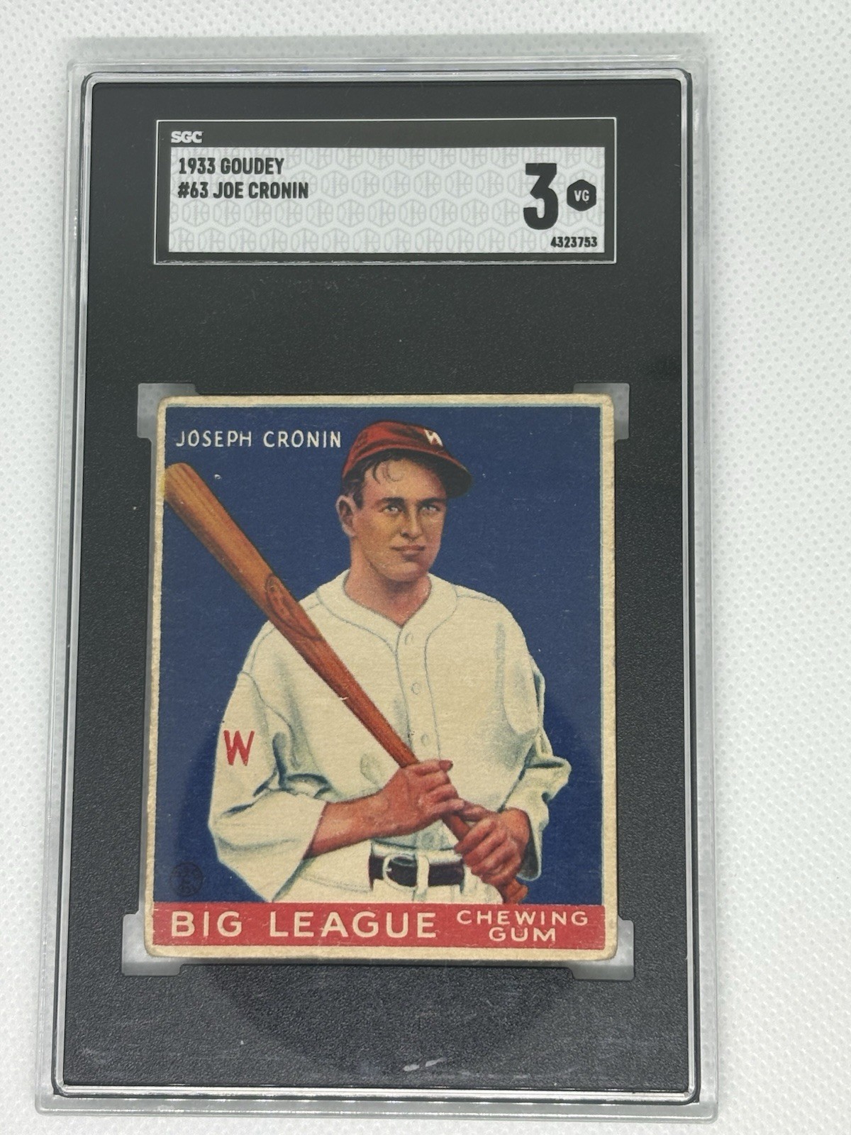 1933 Goudey R319 Joe Cronin HOF RC Rookie #63 SGC 3 Centered