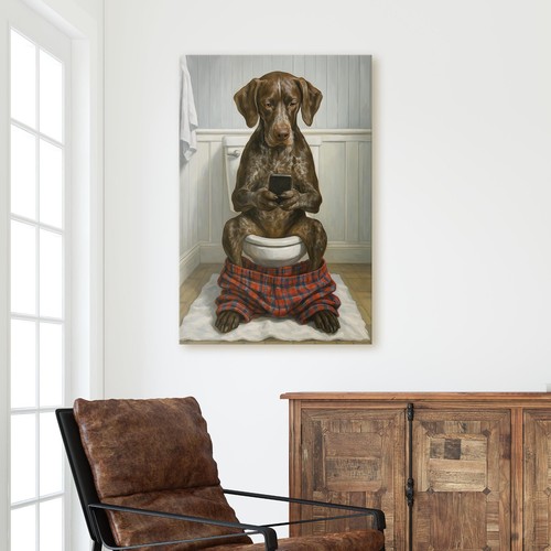 German Shorthaired Pointer On The Phone On The Toilet Canvas Wall Art Print - Picture 3 of 7