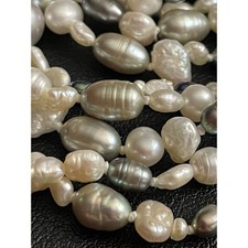 Freshwater Cultured Pearl Necklace Opera White Grey Baroque 52"