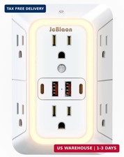 Wall Outlet Extender with Night Light, Power Plug Adapter 6 Outlet Extender with