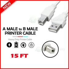 USB 2.0 Printer Cable Cord 15ft USB A to B White