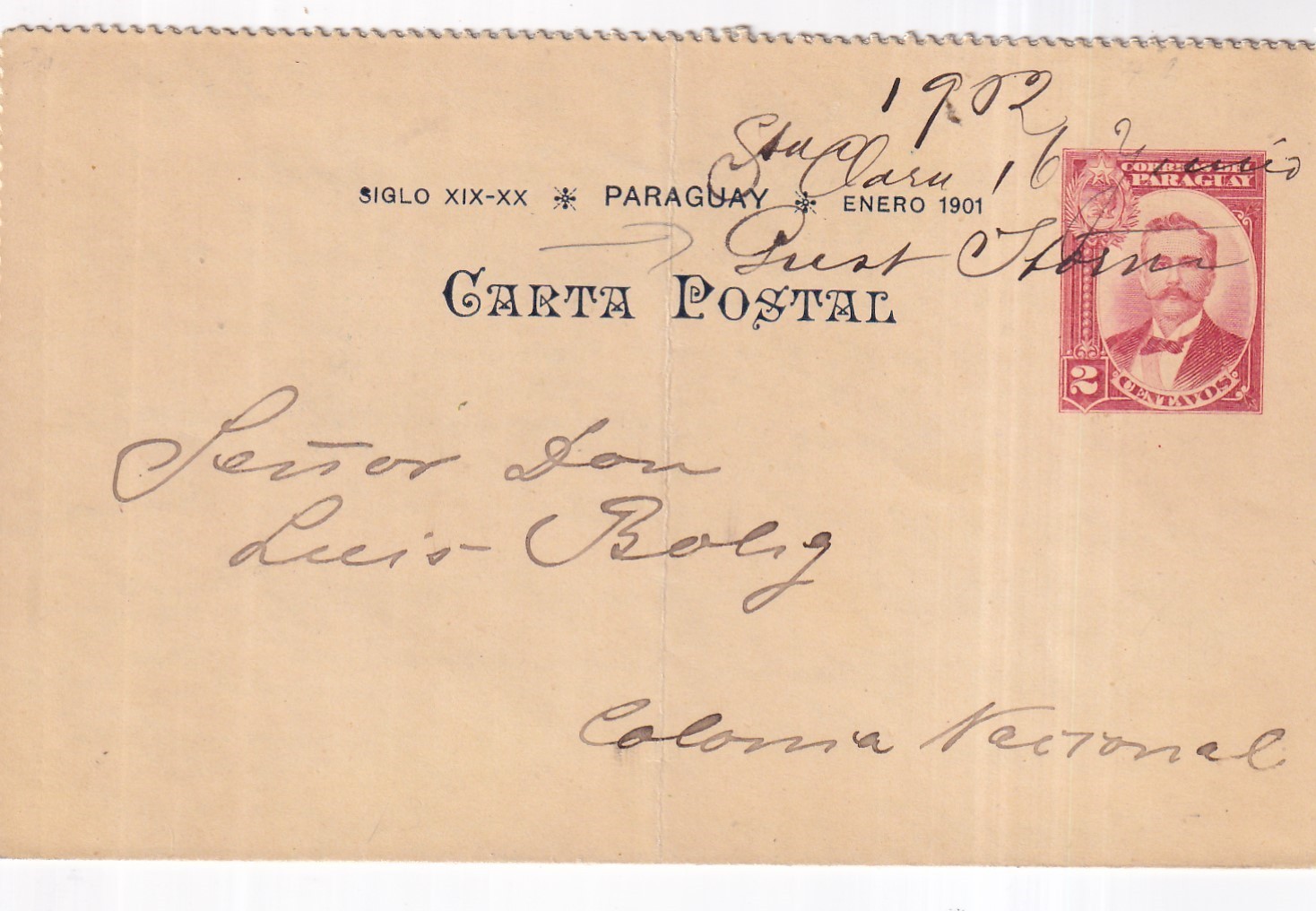 Paraguay Letter Card w/ creasherhseye