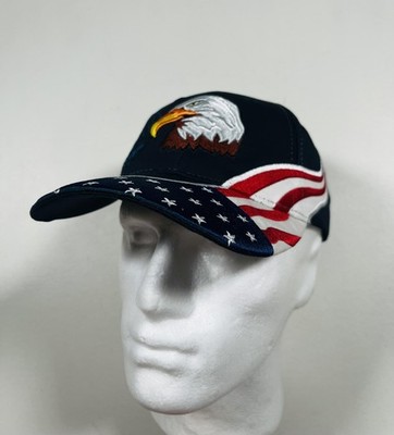 God Bless America Hat Cap Strap Back Mens One Size Blue Eagle Flag USA