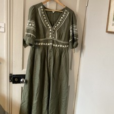 Monsoon Linen Blend midi Maxi Dress  16 Vgc Green linen cotton 