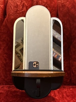 VTG Art Deco Style Triptych Arched Mirror Wall Sconce Shelf 4.25 x7.5 W 14.75 T 