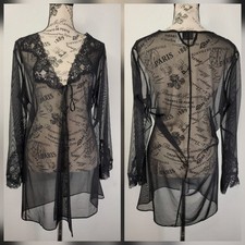Fredericks of Hollywood Sheer Robe SZ S Black Lace Bell Flare Sleeve Whimsigoth