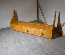 Vintage Rustic Country Solid Oak Wood Wall Entryway Shelf 3-Drawer Cottage J75