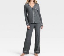 Women's Cozy Ribbed Notch Collar Long Sleeve Shirt and Pants Pajama Set NEW