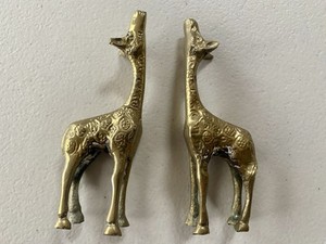 Pair of Brass Giraffe Figurines 4 3/4 Inches Tall 