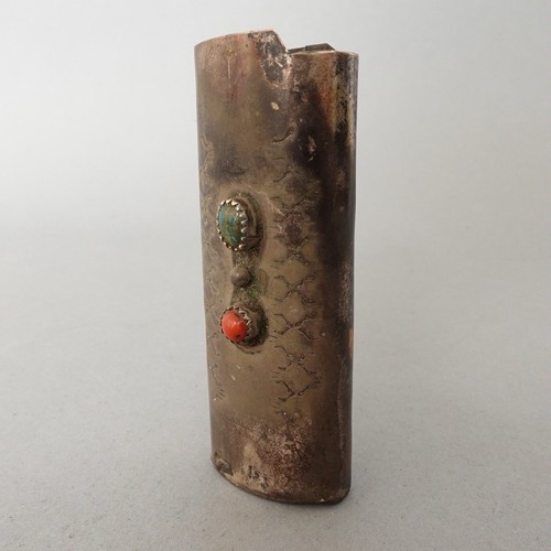 Vintage Native American Coral & Turquoise Sterling BIC Lighter Case Cover - Picture 7 of 15