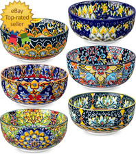 Cereal Bowls Set of 6 Bohemian Ceramic Soup Bowls 28 Oz